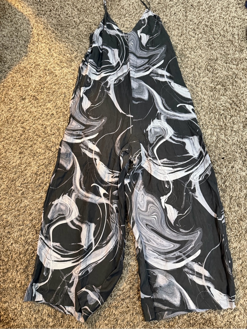 Athleta Black & White Marble-Print Wide-Leg Jumpsuit